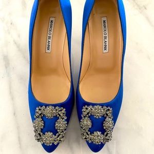 New Manolo Blahnik Hangisi 70 Blue